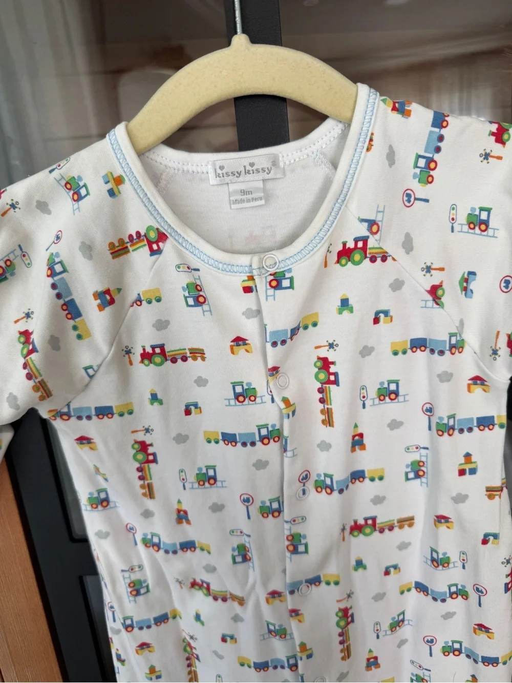 Kissy Kissy trains footies pima snaps baby boy cotton sleeper coverall print